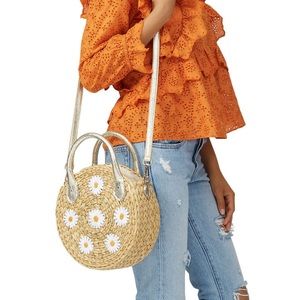 POOLSIDE The Maxine Embroidered Daisy Woven Purse